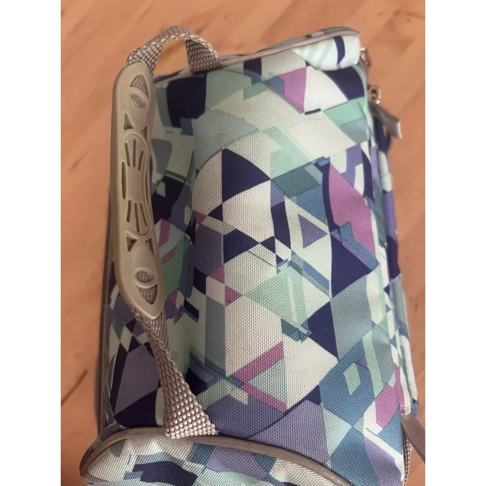L.L.Bean Insulated Lunch Bag Cooler Geometric Print Adjustable Strap Blue